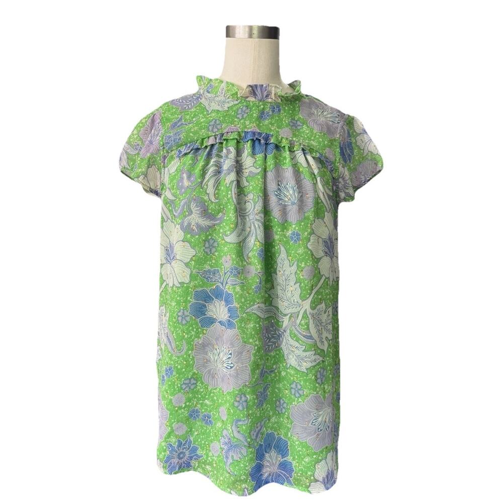 Joie Bright Green Floral Blouse Ruffle Flowy Career Casual Top size small - Picture 2 of 14
